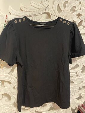 Ann Taylor Black Short-Sleeve Button-Shoulder Tee